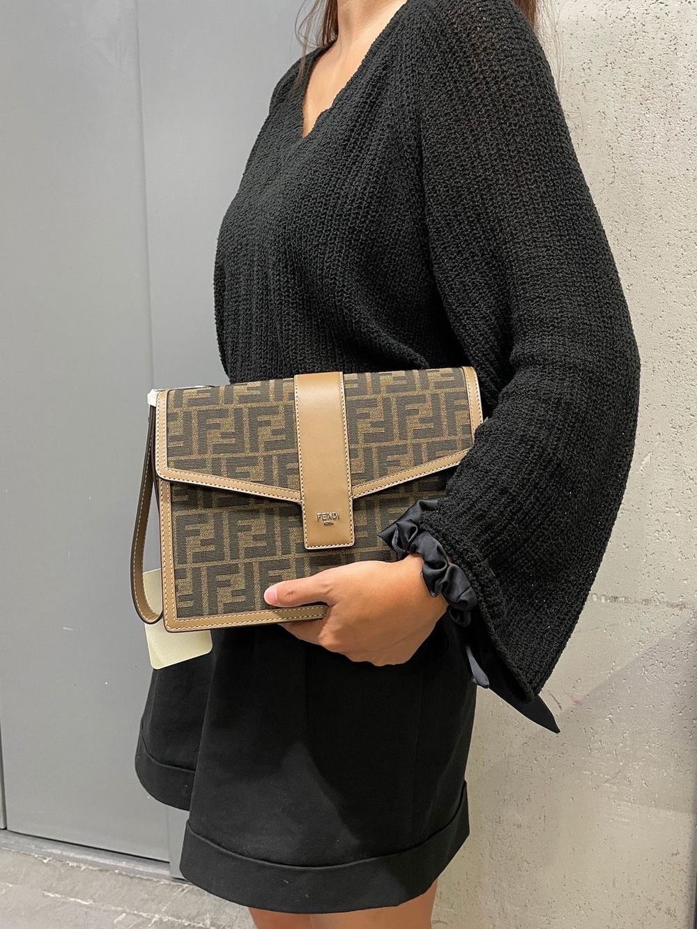 Fendi Brown FF Logo Canvas Crossbody with Tan Trim and Flap